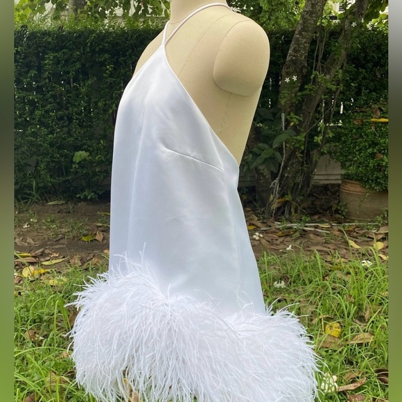White halter mini dress with feathers - bridal party dress - Picture 4 of 9